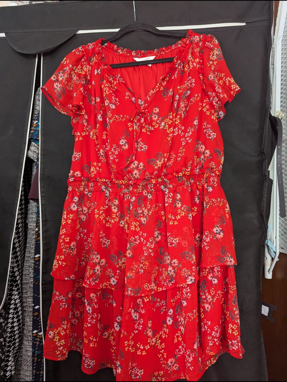 LC Lauren Conrad Red Floral Tiered Mini Dress